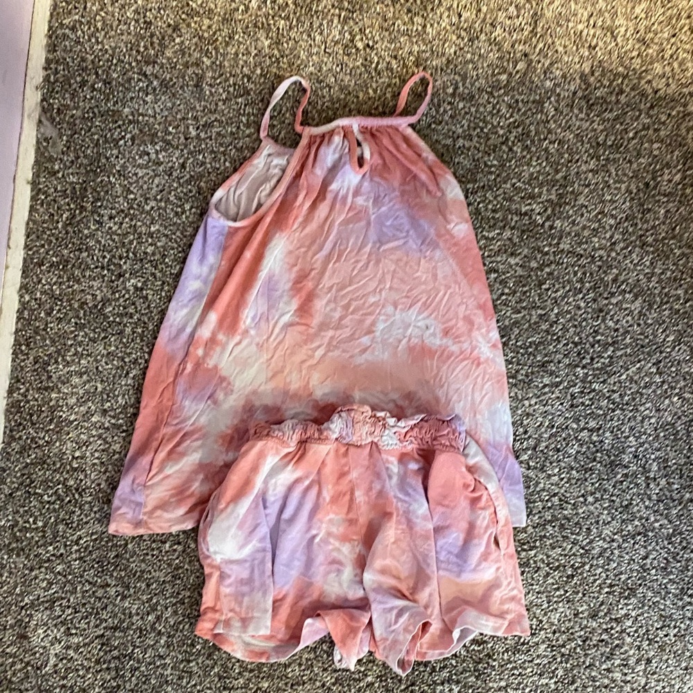 Pink and Purple Tie-Dye Tank Top and Shorts Set